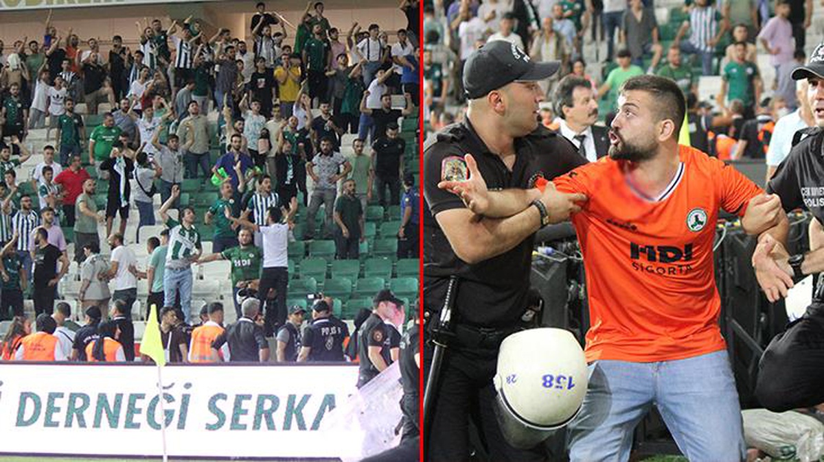 Giresunspor - Konyaspor maçının bitiş düdüğünün ardından tribünde olay çıktı