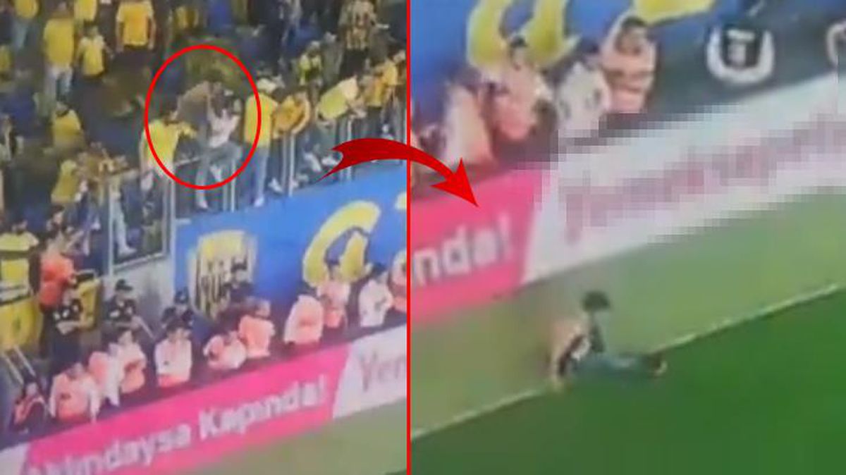 Beşiktaşlı futbolculara uçak tekme atan holiganın tribünden sahaya atladığı anların görüntüsü ortaya çıktı