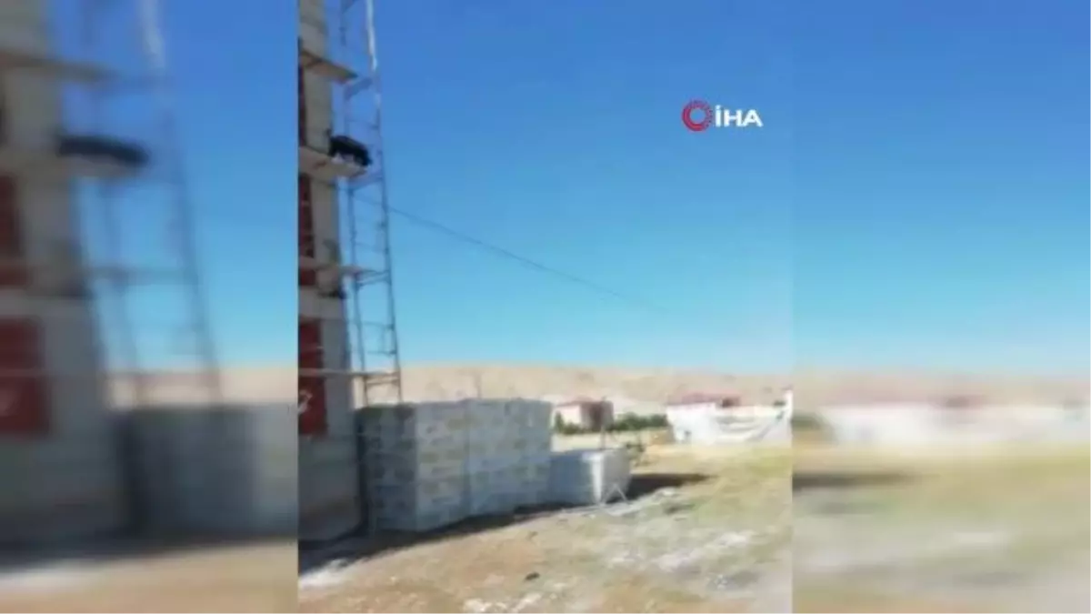 İnşaat iskelesine çıkan keçi böyle kurtarıldı