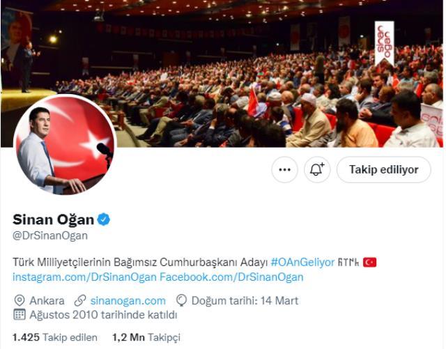 Sinan Oğan sosyal medya hesabının profiline 'Cumhurbaşkanı adayı' yazdı Sinan Oğan sosyal medya hesabının profiline 'Cumhurbaşkanı adayı' yazdı