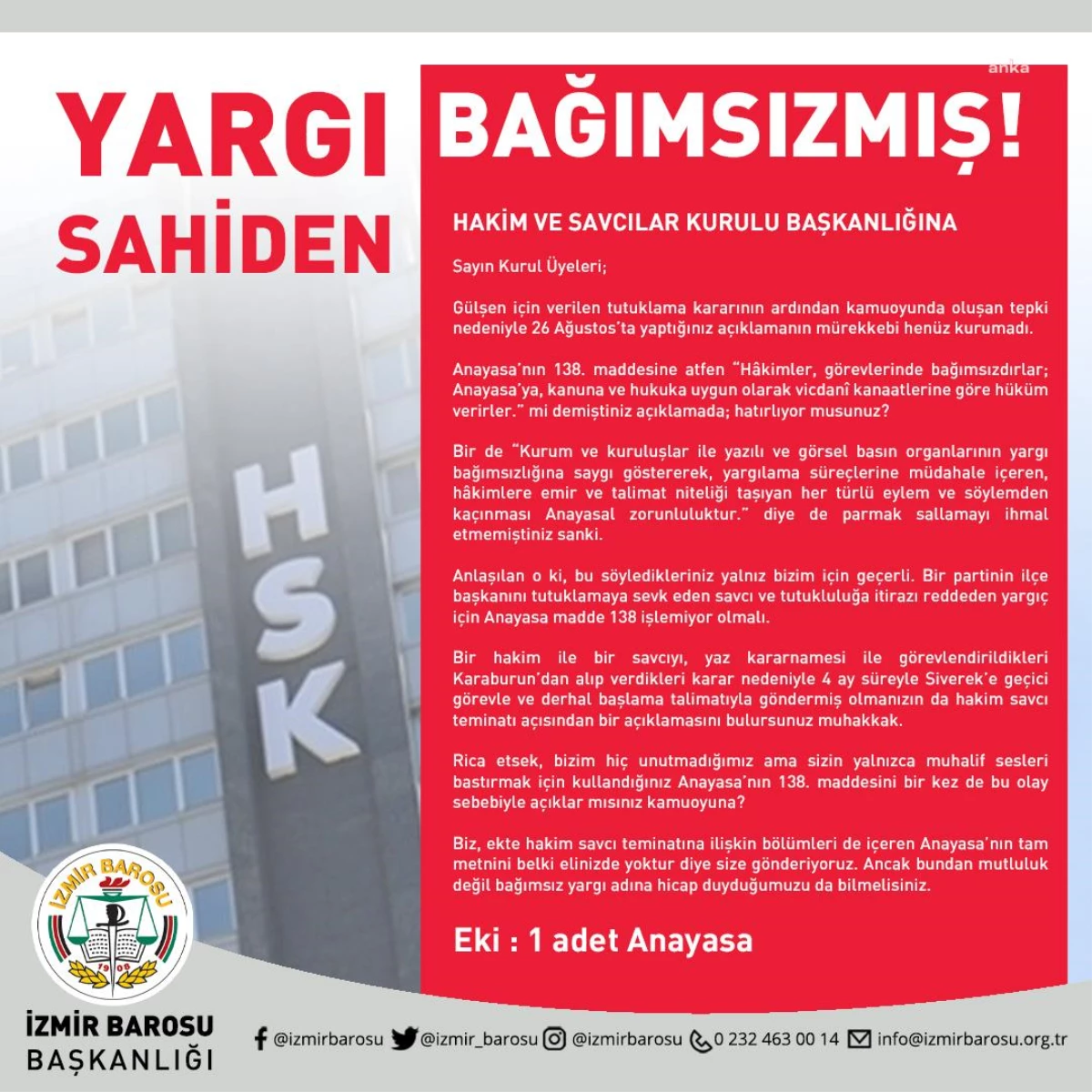 İzmir Barosu\'ndan Karaburun Adliyesi\'nde Yaşananlara Tepki: "Yargı Sahiden Bağımsızmış"