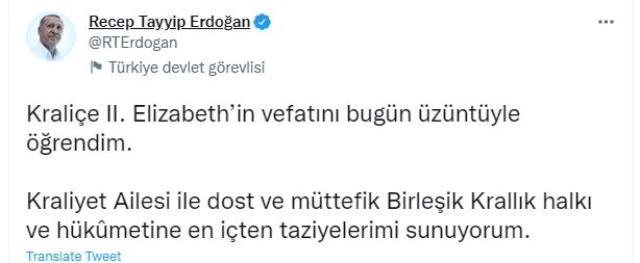 Cumhurbaşkanı Erdoğan'dan Kraliçe II. Elizabeth için başsağlığı mesajı