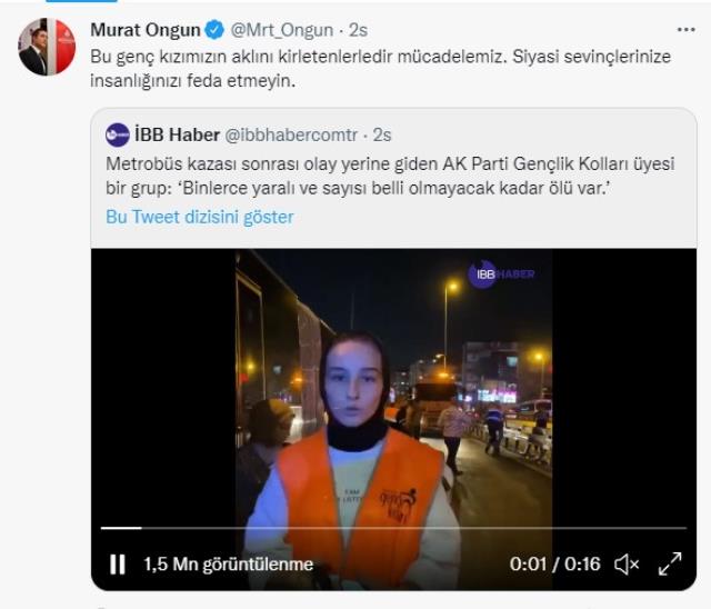 AK Parti Gençlik Kolları'ndan metrobüs kazasına ilişkin tepki çeken video: Binlerce yaralı ve ölüler var AK Parti Gençlik Kolları'ndan metrobüs kazasına ilişkin tepki çeken video: Binlerce yaralı ve ölüler var