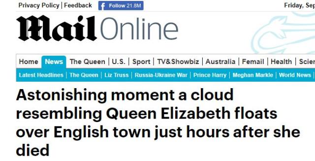 İngiltere Kraliçesi 2. Elizabeth'e tapıyorlar! İngiliz gazete gökyüzündeki bir bulutu İngiltere Kraliçesi 2. Elizabeth'e benzetti