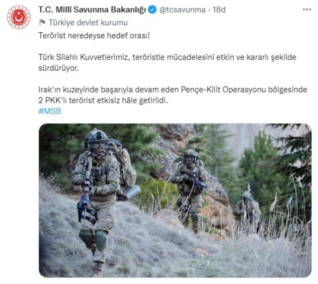 Pençe-Kilit Operasyonu bölgesinde yeni gelişme! 2 PKK'lı terörist etkisiz hale getirildi Pençe-Kilit Operasyonu bölgesinde yeni gelişme! 2 PKK'lı terörist etkisiz hale getirildi