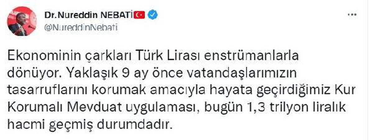 Bakan Nebati: Kur korumalı mevduat uygulaması, 1,3 trilyon liralık hacmi geçti