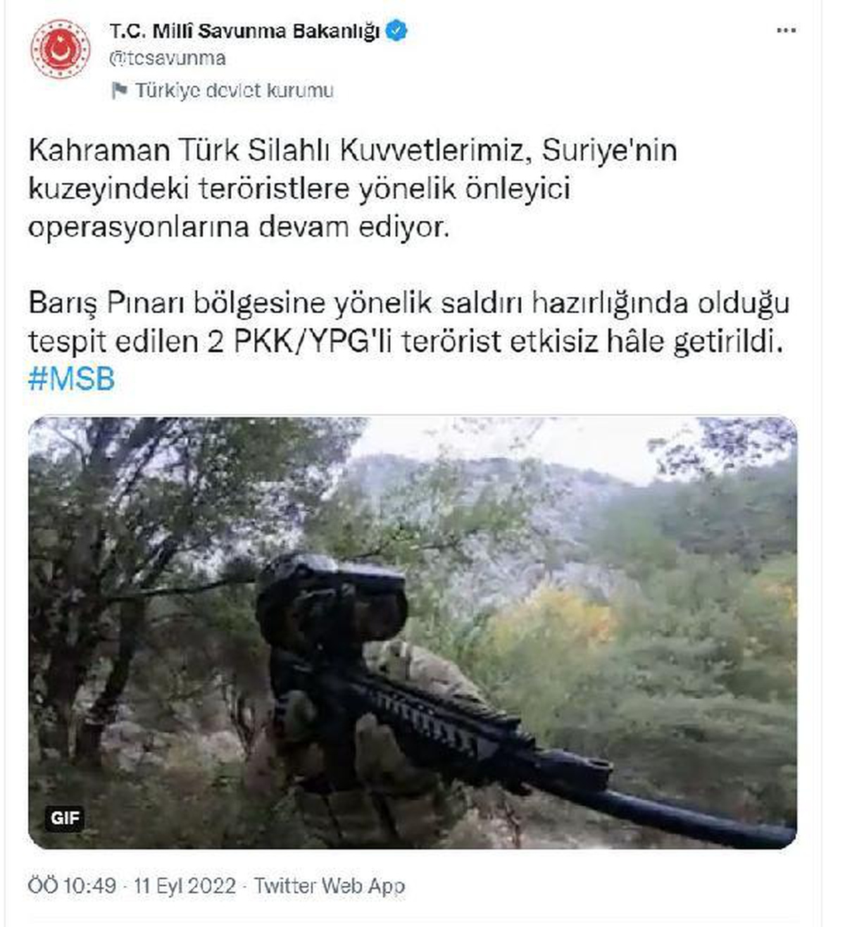 Barış Pınarı bölgesine saldırı hazırlığındaki 2 PKK/YPG\'li terörist etkisiz hale getirildi