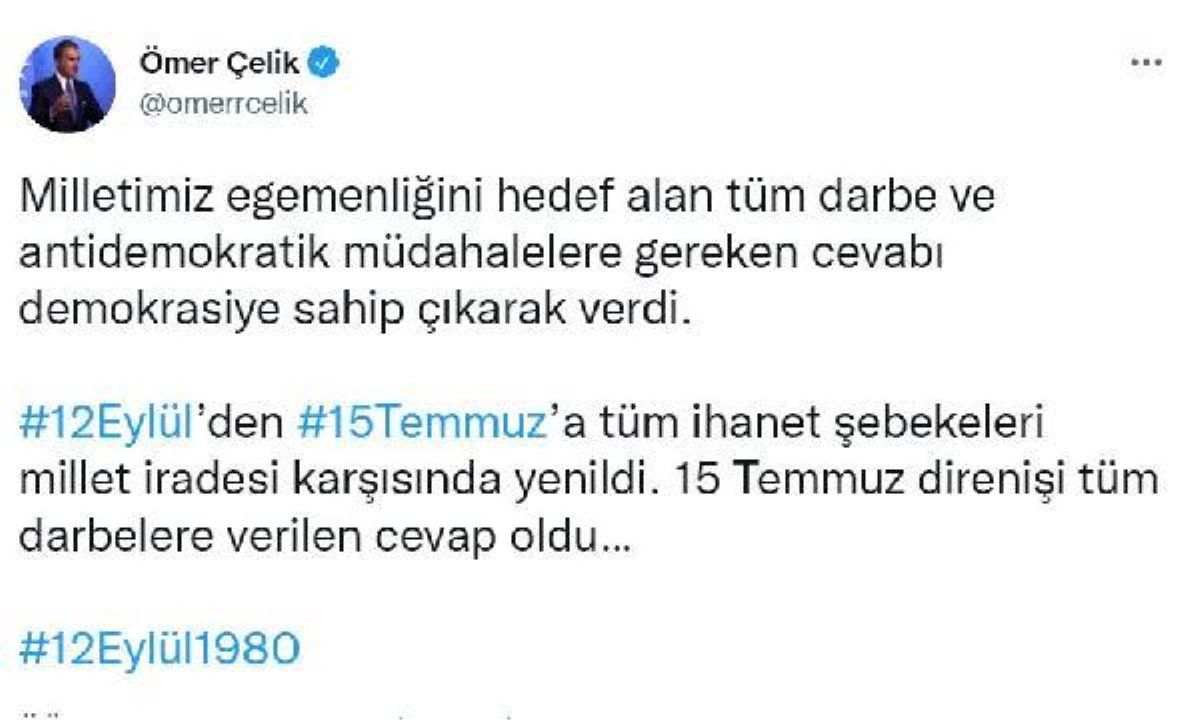 AK Parti\'li Çelik: 15 Temmuz direnişi, tüm darbelere cevap oldu