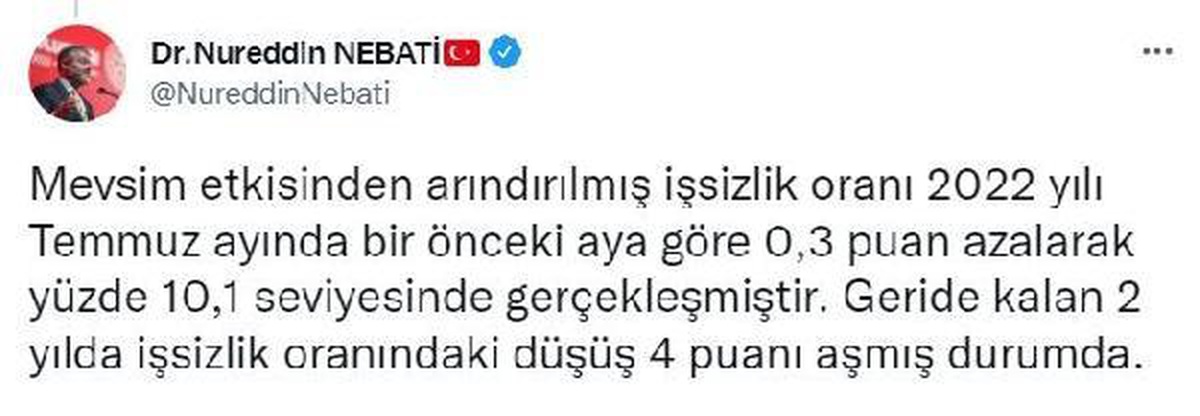 Bakan Nebati: 2 yılda işsizlik oranındaki düşüş, 4 puanı aştı