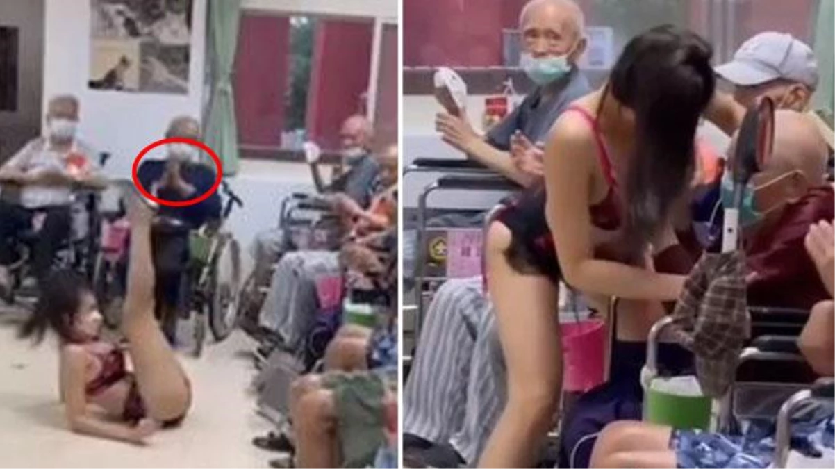 Huzurevinde iç çamaşırıyla dans eden kadın, yaşlı adama göğüslerini dokundurdu