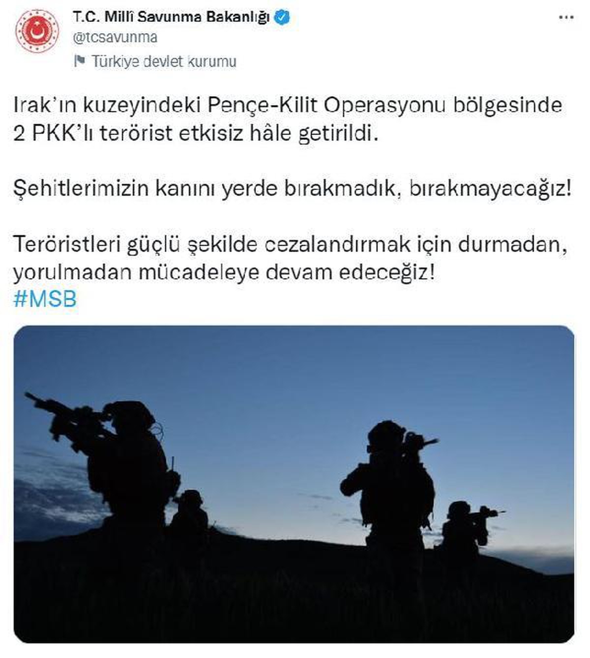 Kilit bölgesinde 2 terörist etkisiz hale getirildi