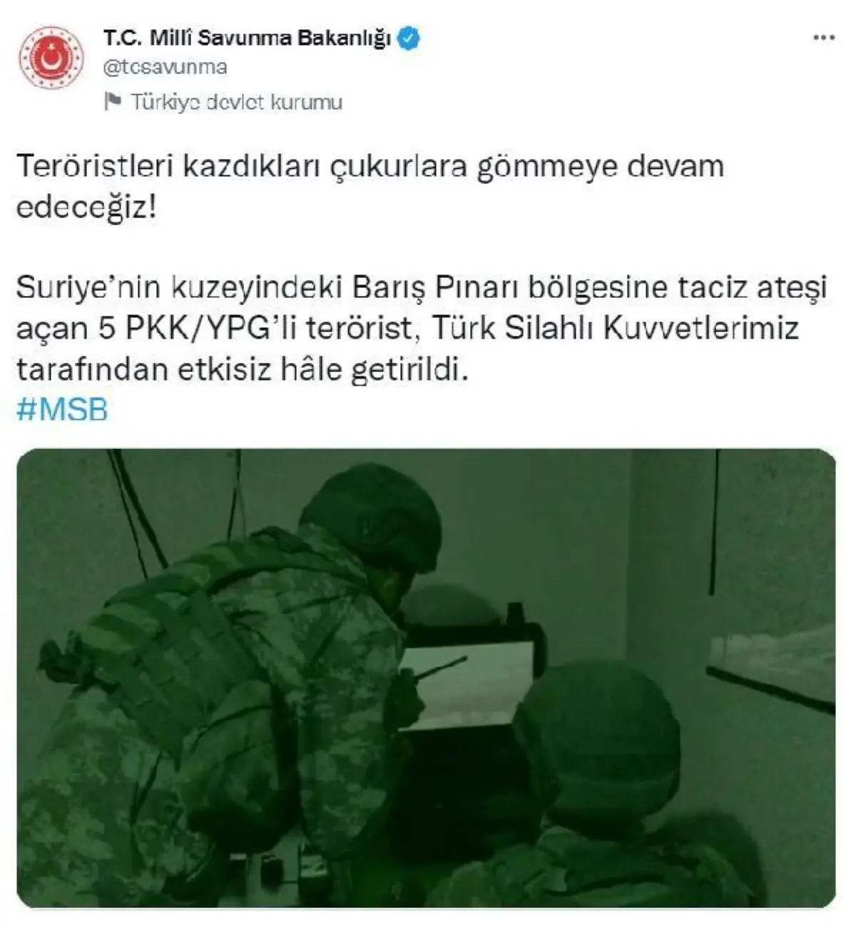 MSB: 5 PKK/YPG'li terörist etkisiz hale getirildi
