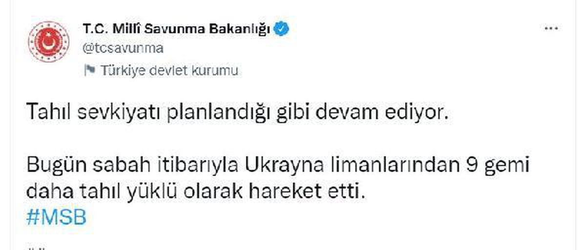 Tahıl sevkiyatı kapsamında Ukrayna\'dan 9 gemi daha hareket etti