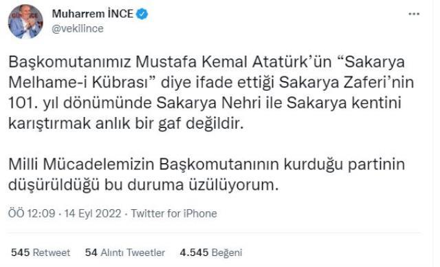 Muharrem İnce'den Kılıçdaroğlu'nun 'Sakarya' gafına CHP'lileri kızdıracak gönderme