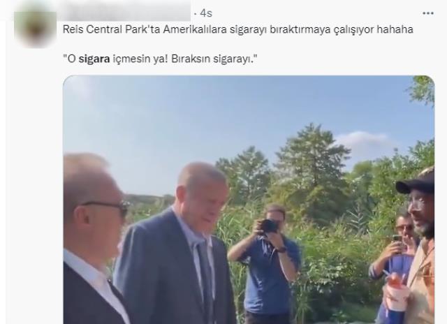 Central Park'ta dolaşan Cumhurbaşkanı Erdoğan'dan ABD'li bir vatandaşa 'Sigara içmesin' uyarısı Central Park'ta dolaşan Cumhurbaşkanı Erdoğan'dan ABD'li bir vatandaşa 'Sigara içmesin' uyarısı