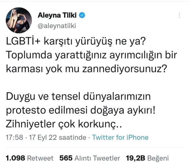 LGBT karşıtı yürüyüşe tepki gösteren Aleyna Tilki'nin Çorum'daki konseri iptal edildi
