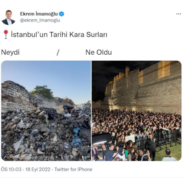 İmamoğlu, tarihi surları 'Neydi/ Ne Oldu' diye paylaştı, kısa sürede 40 bin beğeni aldı İmamoğlu, tarihi surları 'Neydi/ Ne Oldu' diye paylaştı, kısa sürede 40 bin beğeni aldı