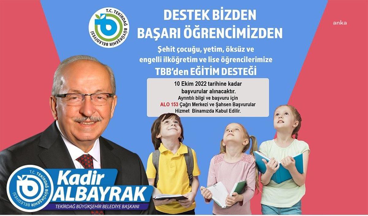 Tekirdağ yerel haberi... Tekirdağ Büyükşehir Belediyesi\'nden Eğitim Desteği Projesi