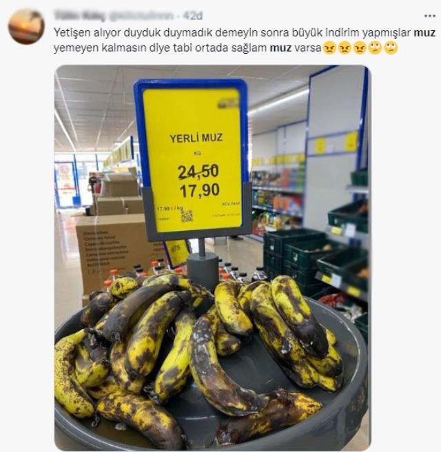 Zincir markette 'Yerli' diye satılan muz hem görüntüsü hem de fiyatıyla tartışma yarattı Zincir markette 'Yerli' diye satılan muz hem görüntüsü hem de fiyatıyla tartışma yarattı