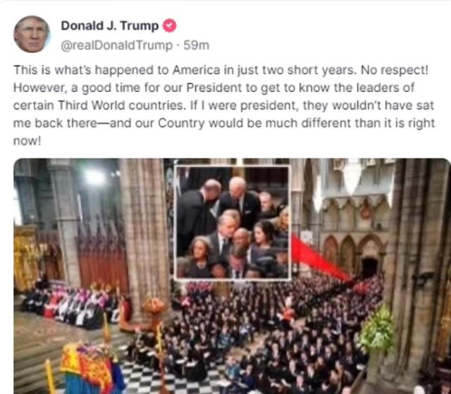 Biden Kraliçe'nin cenazesinde arka sıralara oturdu, Trump ''ABD'ye saygı göstermiyorlar diyerek tepki gösterdi