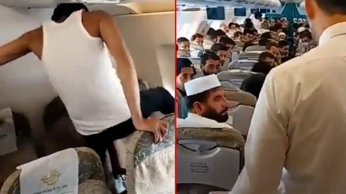 Havada korkutan olay! Yolculara öfkelenen şüpheli camları tekmeleyip koltuklara yumruk attı