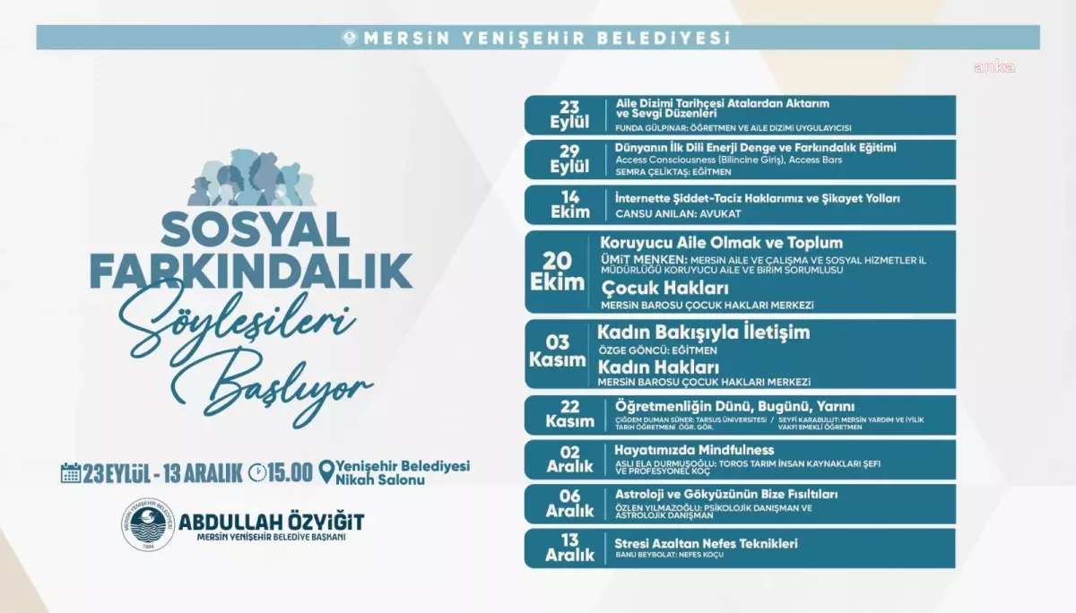 Yenişehir Belediyesi "Sosyal Farkındalık Söyleşileri" Başlıyor