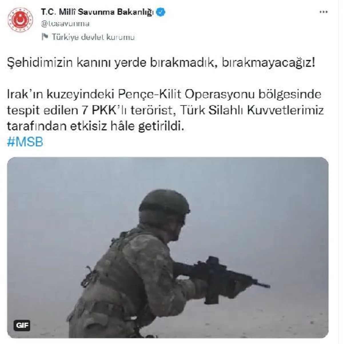 Son dakika haber | MSB: Pençe-Kilit bölgesinde 7 PKK\'lı terörist etkisiz hale getirildi