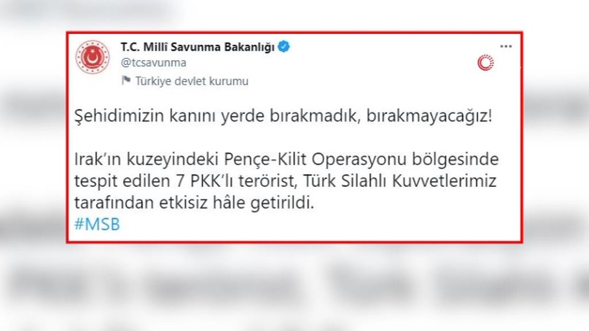 Pençe-Kilit Operasyonu bölgesinde 7 PKK\'lı terörist etkisiz hale getirildi