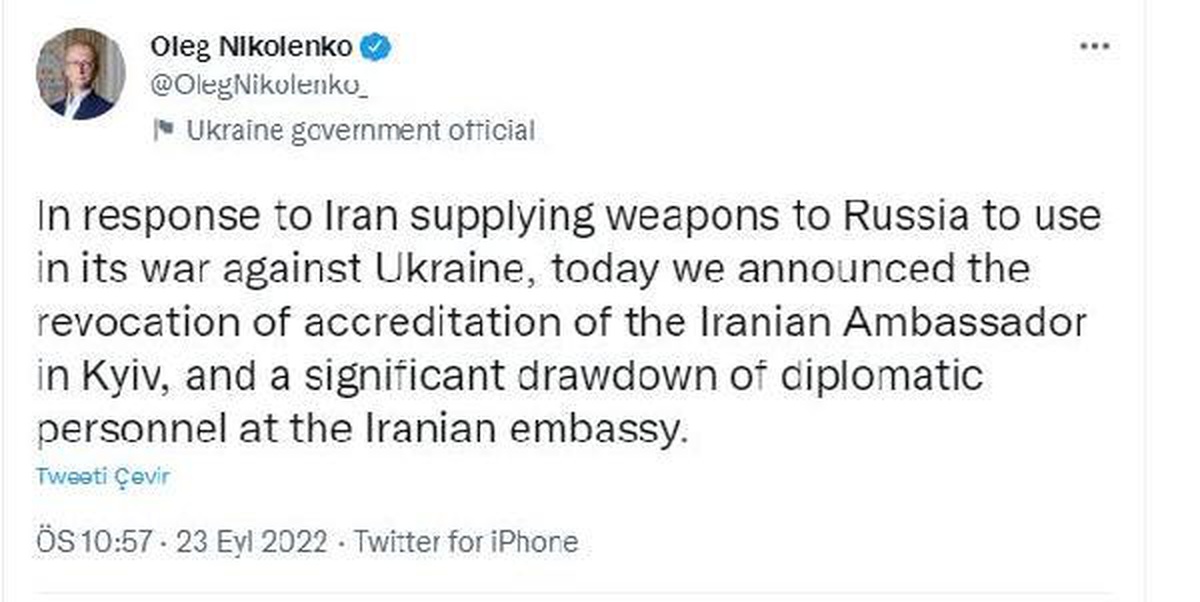 Ukrayna, İran\'ın Kiev Büyükelçisinin akreditasyonunu iptal etti