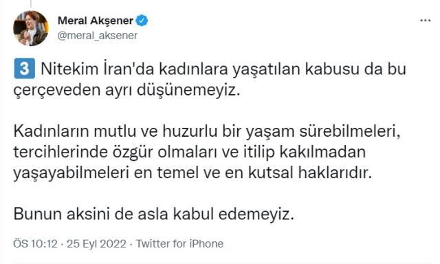 İYİ Parti lideri Meral Akşener İranlı kadınları Turgut Uyar'ın dizeleri ile selamladı!