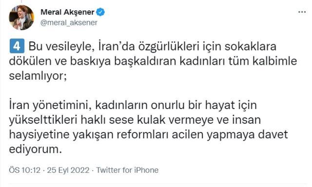 İYİ Parti lideri Meral Akşener İranlı kadınları Turgut Uyar'ın dizeleri ile selamladı!