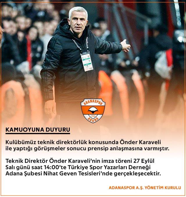 Adanaspor'da teknik direktörlük görevine Önder Karaveli getirildi