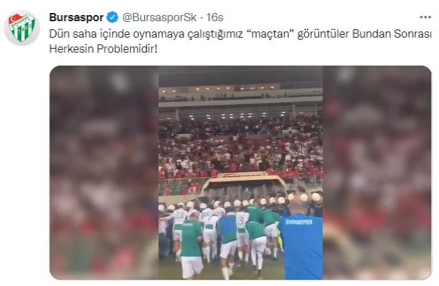 Amed maçında çıkan olaylardan sonra Bursaspor'dan olay paylaşım: Bundan sonrası herkesin problemi Amed maçında çıkan olaylardan sonra Bursaspor'dan olay paylaşım: Bundan sonrası herkesin problemi