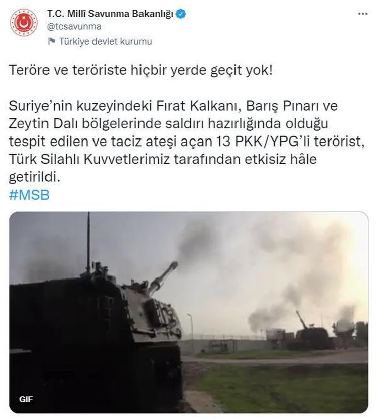 Son dakika haber: MSB: PKK/YPG\'li 13 terörist etkisiz hale getirildi