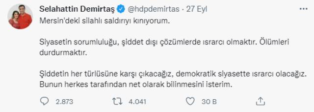 Demirtaş'ın avukatları Bakan Soylu'nun Mersin'deki saldırı sonrası sarf ettiği sözler hakkında suç duyurusunda bulunacak Demirtaş'ın avukatları Bakan Soylu'nun Mersin'deki saldırı sonrası sarf ettiği sözler hakkında suç duyurusunda bulunacak