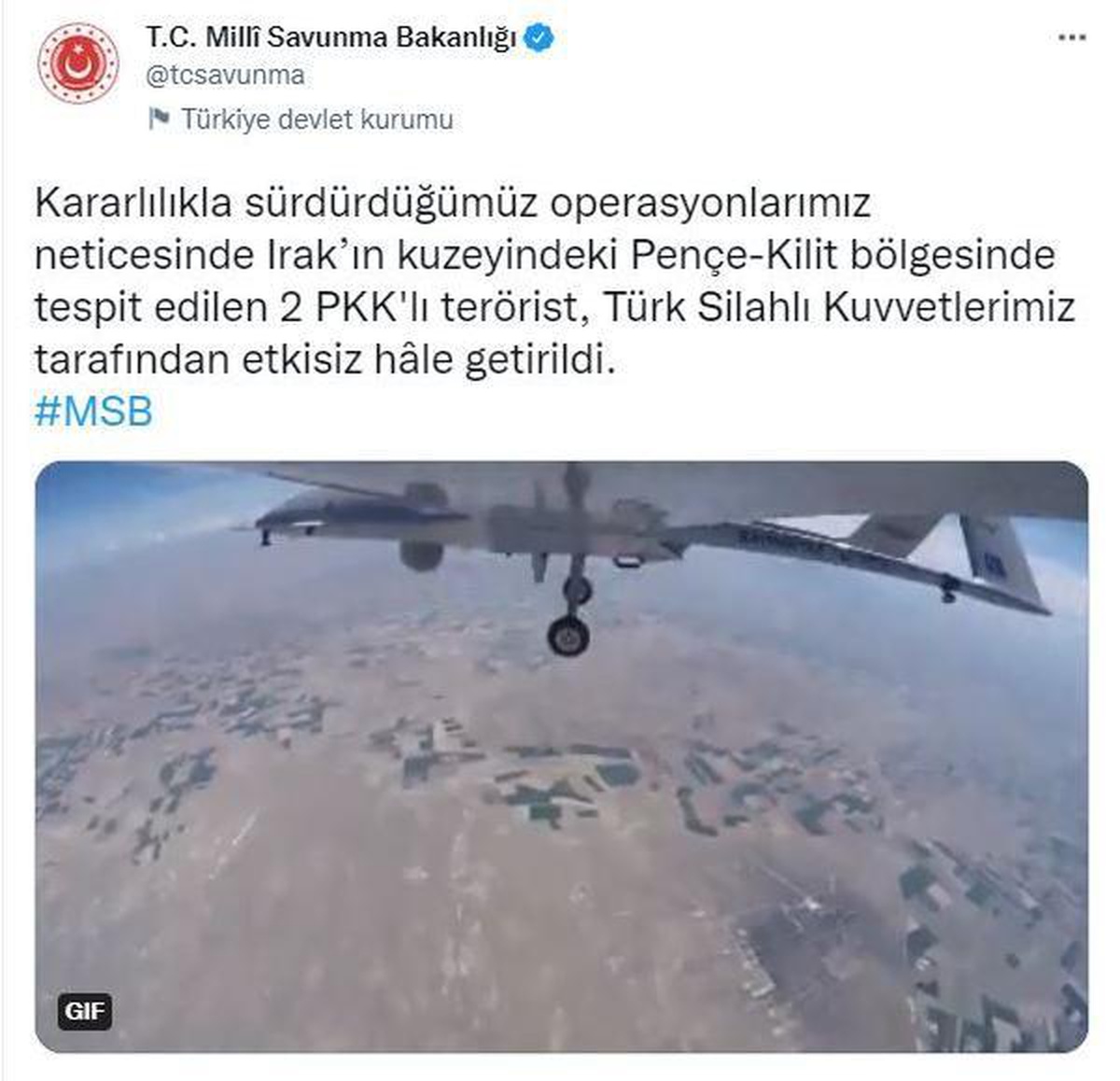 MSB: Pençe-Kilit bölgesinde 2 terörist etkisiz hale getirildi
