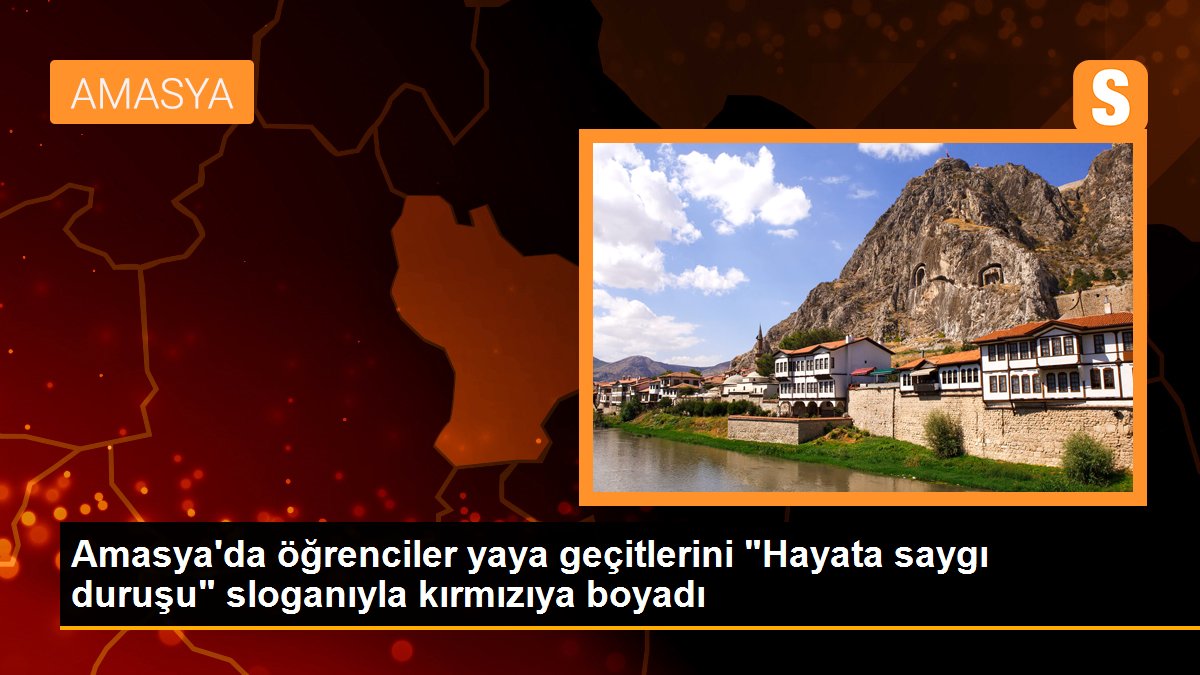 Amasya\'da öğrenciler yaya geçitlerini "Hayata saygı duruşu" sloganıyla kırmızıya boyadı