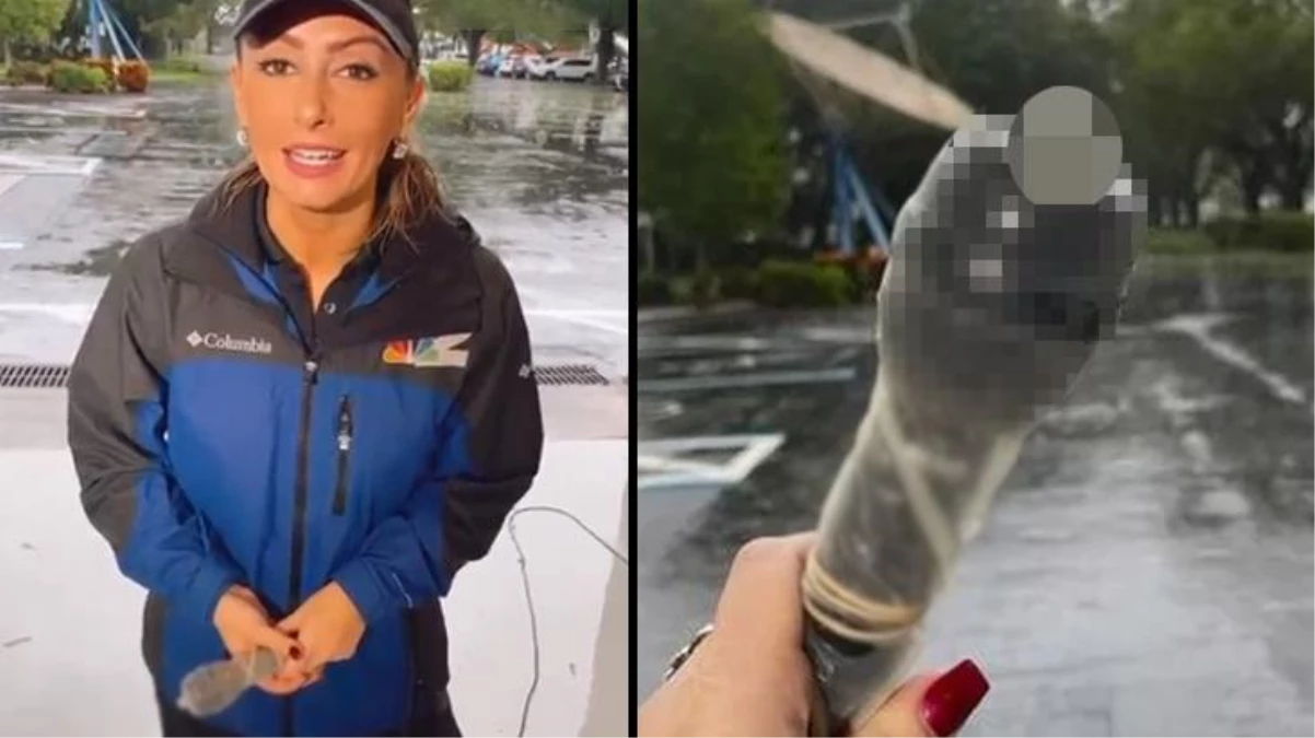 ABD\'de kasırganın ortasında hava durumunu aktaran muhabir, mikrofon ıslanmasın diye sıra dışı bir önlem aldı!