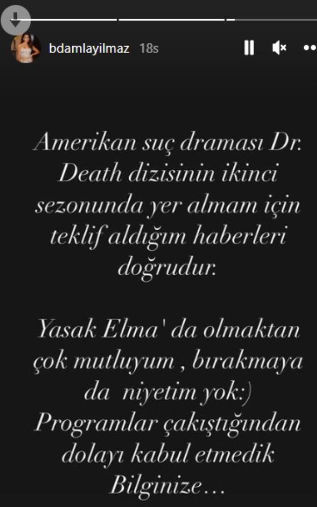 Dr. Death dizisinden teklif alan Biran Damla Yılmaz, Yasak Elma'dan ayrılacağı iddiasını yalanladı