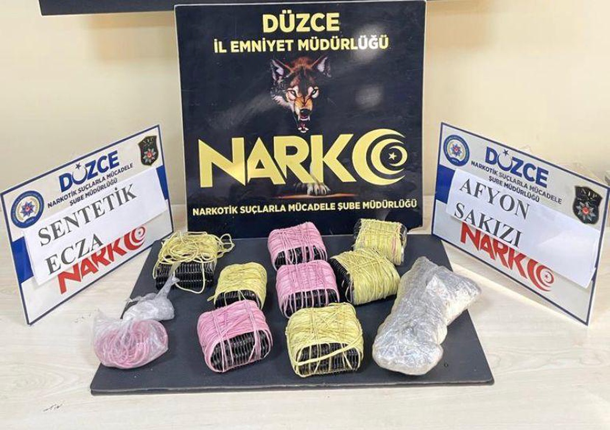 Düzce\'de yolcu otobüsünde uyuşturucu taşıyan 2 zanlı gözaltına alındı