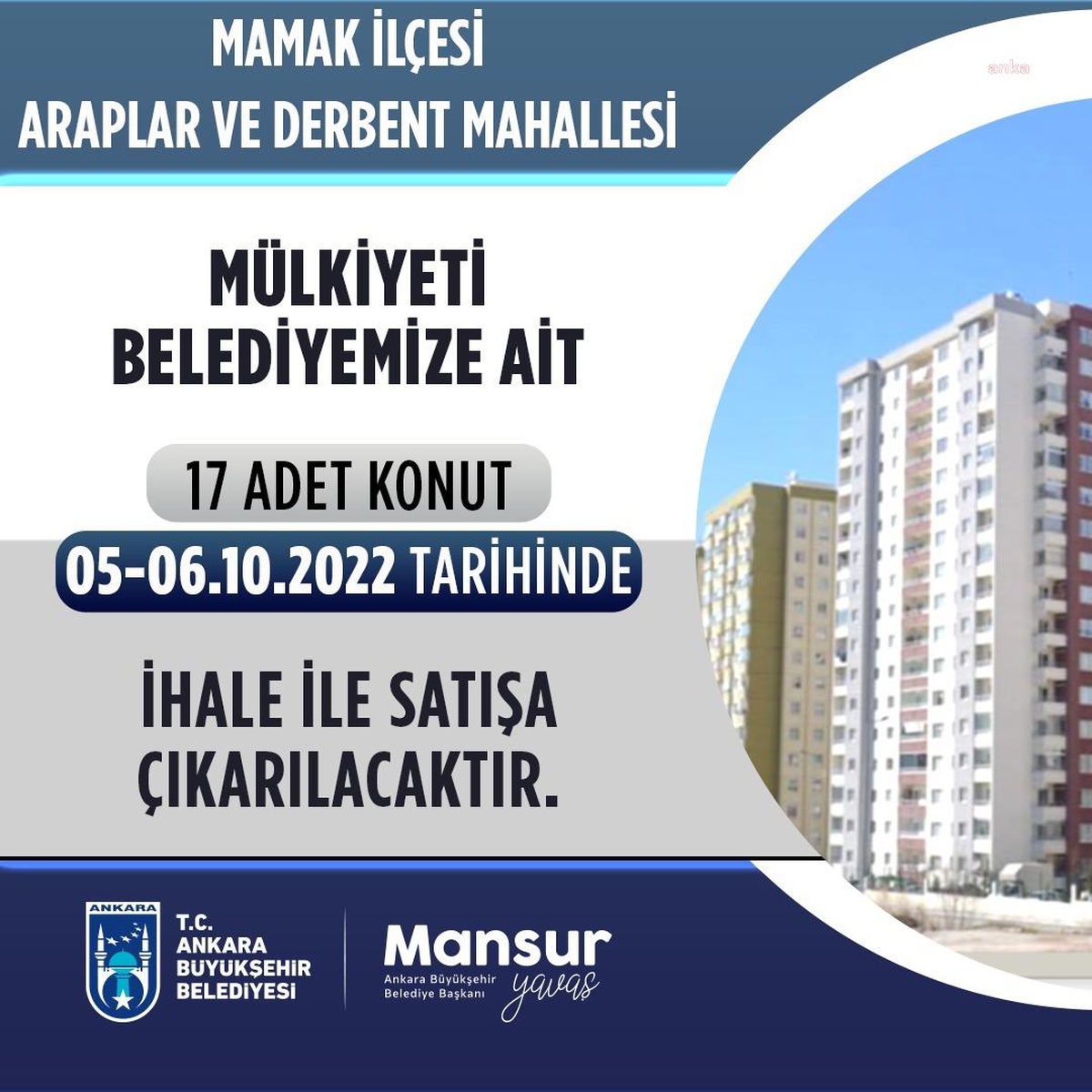 Ankara Büyükşehir Belediyesi, 17 taşınmazı ihale ile satışa çıkardı