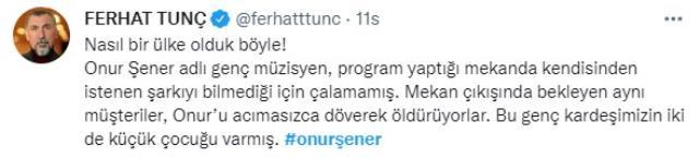 Ünlü isimler, müzisyen Onur Şener'in öldürülmesine sessiz kalmadı: Yazıklar olsun