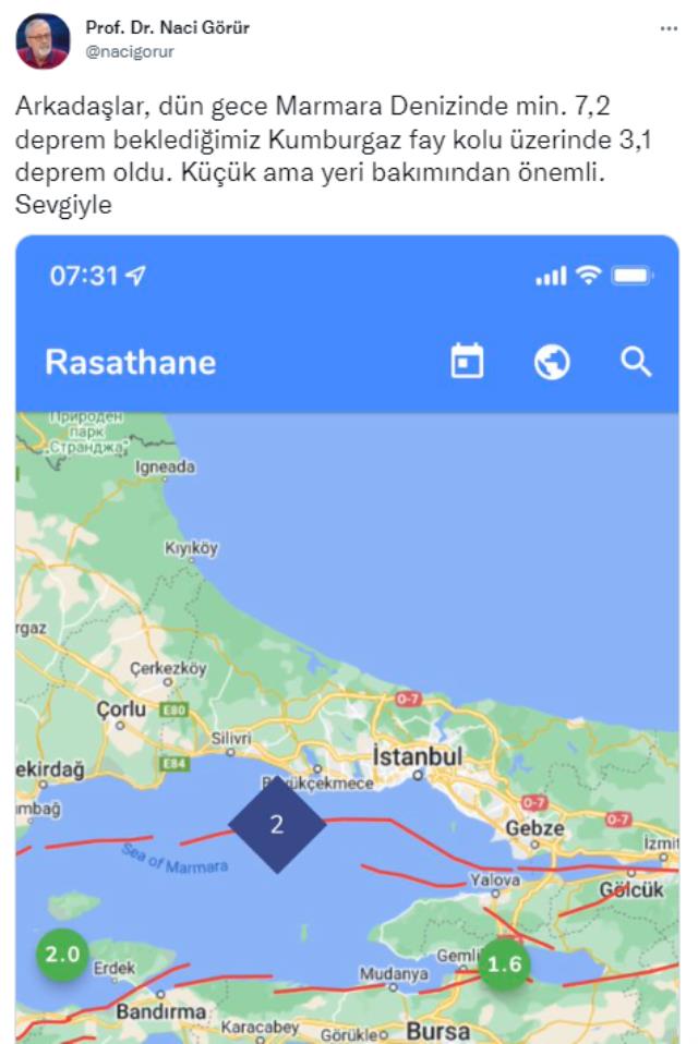 Prof. Dr. Görür: 7,2 büyüklüğünde deprem beklediğimiz fay dün gece 3,1 ile sallandı, yeri bakımından önemli bir olay Prof. Dr. Görür: 7,2 büyüklüğünde deprem beklediğimiz fay dün gece 3,1 ile sallandı, yeri bakımından önemli bir olay