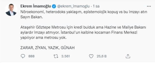İmamoğlu, Bakan Nebati'nin çok konuşulan sözlerini alıntılayarak Metroyla ilgili tepki gösterdi İmamoğlu, Bakan Nebati'nin çok konuşulan sözlerini alıntılayarak Metroyla ilgili tepki gösterdi