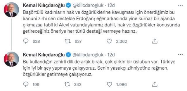 Son Dakika! Kılıçdaroğlu'ndan Erdoğan'ın 'Başörtüsünü Anayasa ile çözelim' teklifine şartlı yanıt: Arkasından bir şey çıkmazsa destek vermeye hazırız Son Dakika! Kılıçdaroğlu'ndan Erdoğan'ın 'Başörtüsünü Anayasa ile çözelim' teklifine şartlı yanıt: Arkasından bir şey çıkmazsa destek vermeye hazırız
