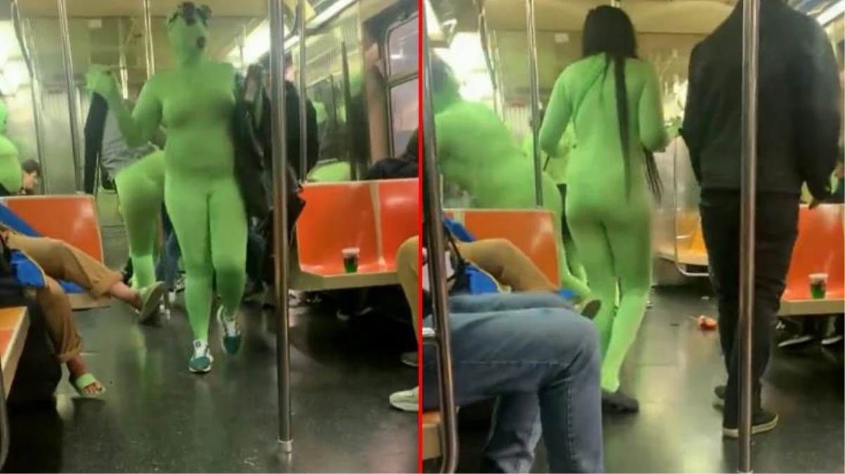 Yeşil kostüm giyen 6 kişilik bir çete, metroyu savaş alanına çevirdi! Darp ettikleri kadınların çantalarını çaldılar