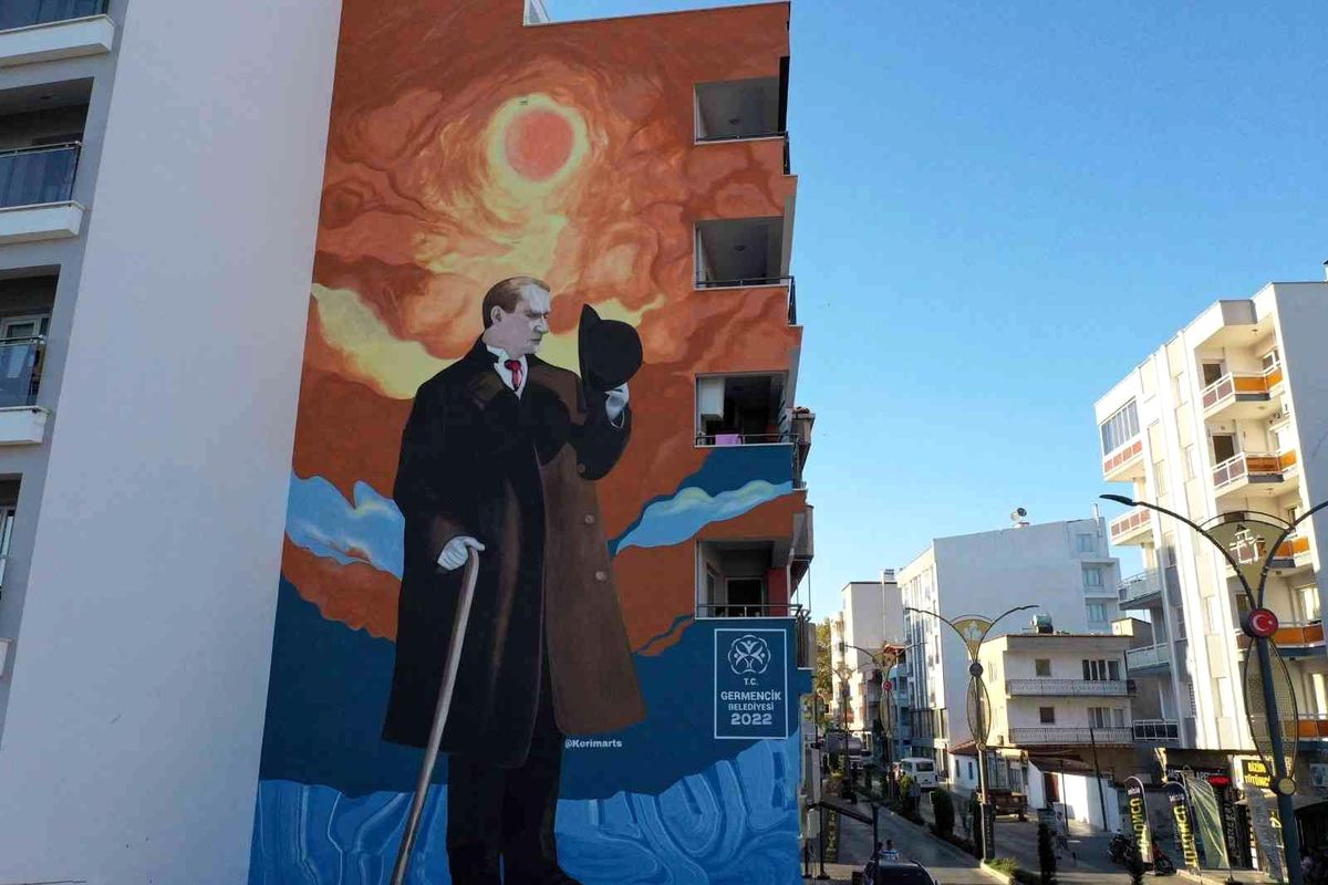 Aydın yerel haberi | Germencik\'e Atatürk\'ün dev resmi çizildi