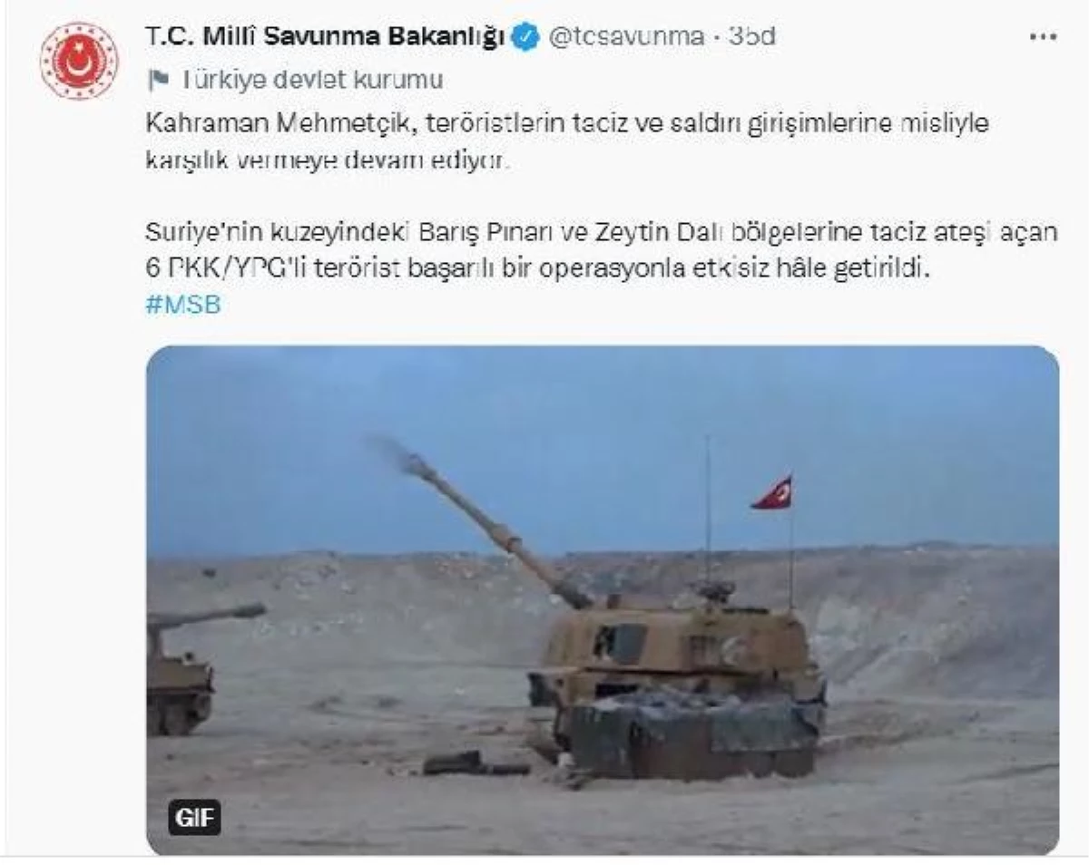 Son dakika haber... MSB: 6 PKK/YPG\'li terörist etkisiz hale getirildi