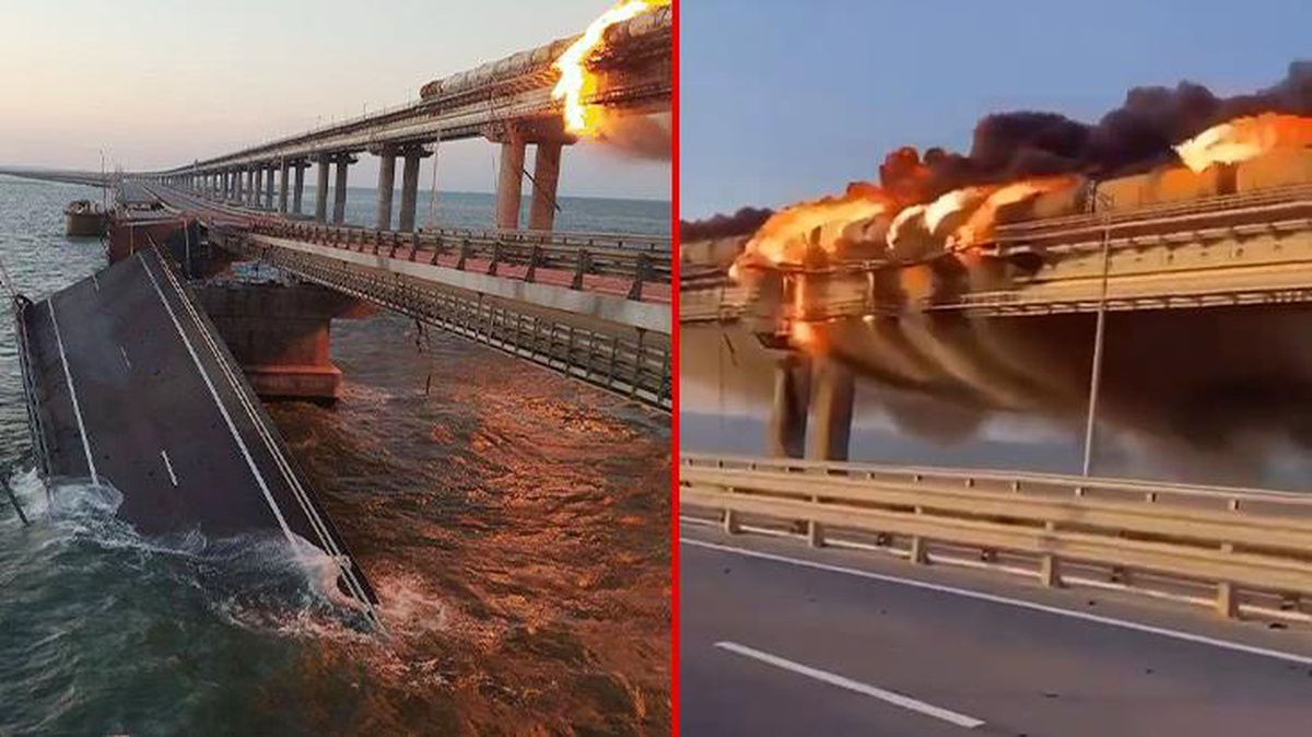 Ukrayna ordusu, Rusya\'nın "Yıkılırsa kıyamet olur" dediği Kırım Köprüsü\'nü bombaladı