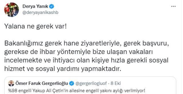 Bakan Yanık'tan HDP'li Gergerlioğlu'na tepki: 'Sizin siyasi ikbaliniz ihtiyaç sahibi ailelerimizden daha önemli değildir'